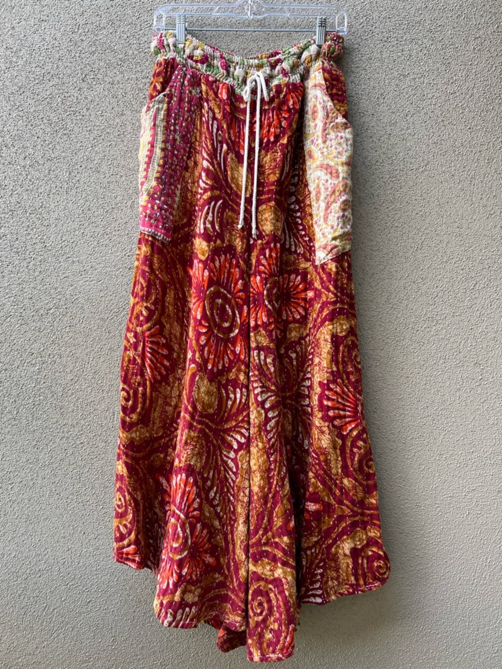 Boho Floral Red & Brown Kantha Wide Leg PANTS